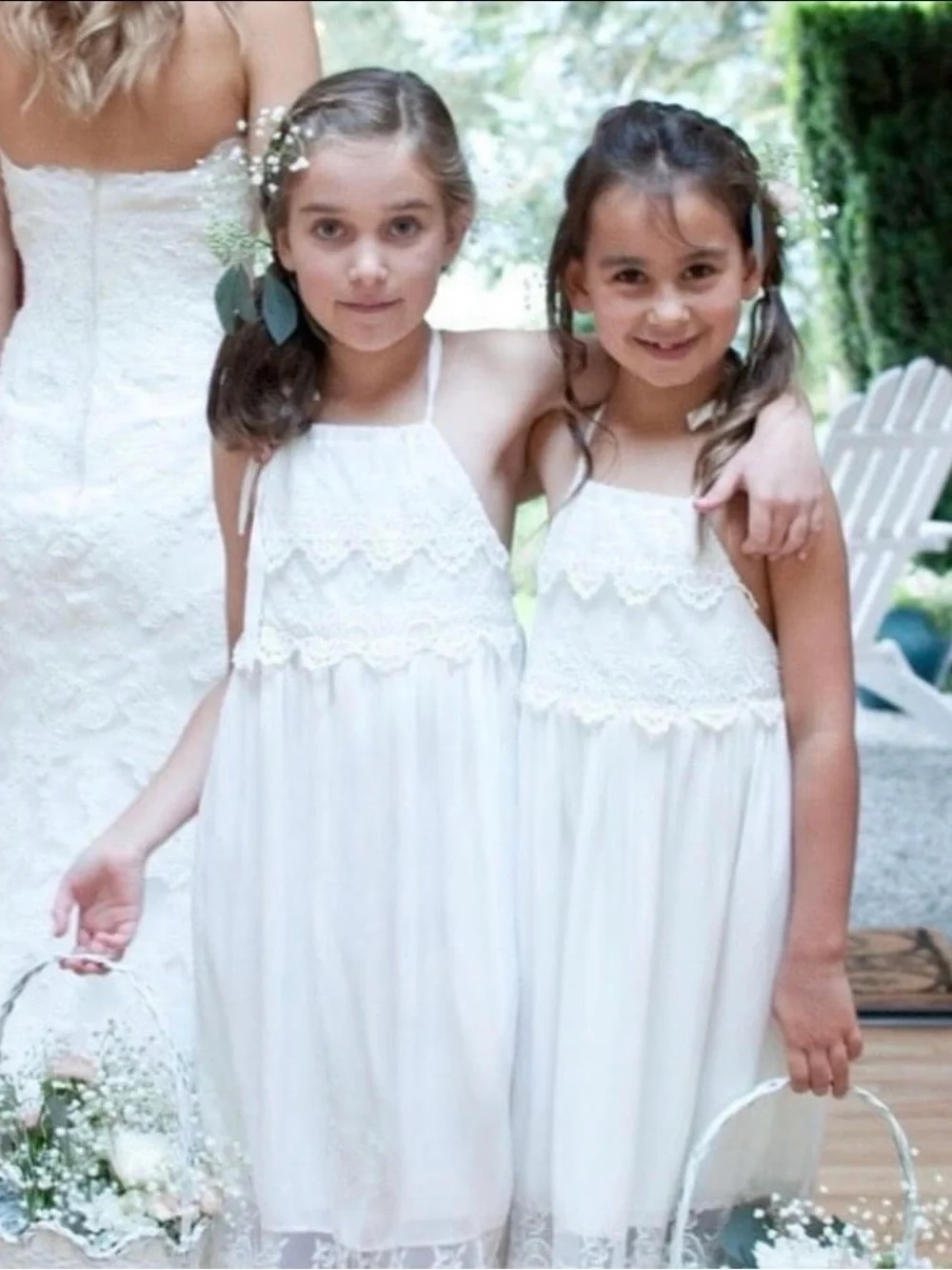 Boho ivory white Lace Junior Bridesmaid / flower girl Dress